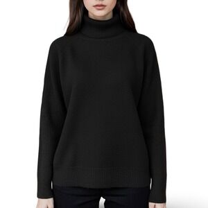 Liny Xin Pure Merino Wool Turtleneck Sweater Women's Small Black Ribbed Top Chic